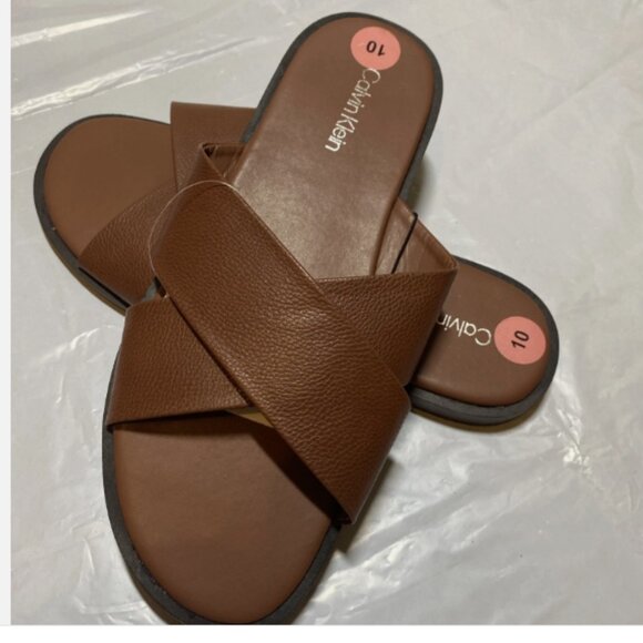 CALVIN KLEIN MEN'S ENRICO BROWN SLIP-ON SANDALS - Picture 4 of 4